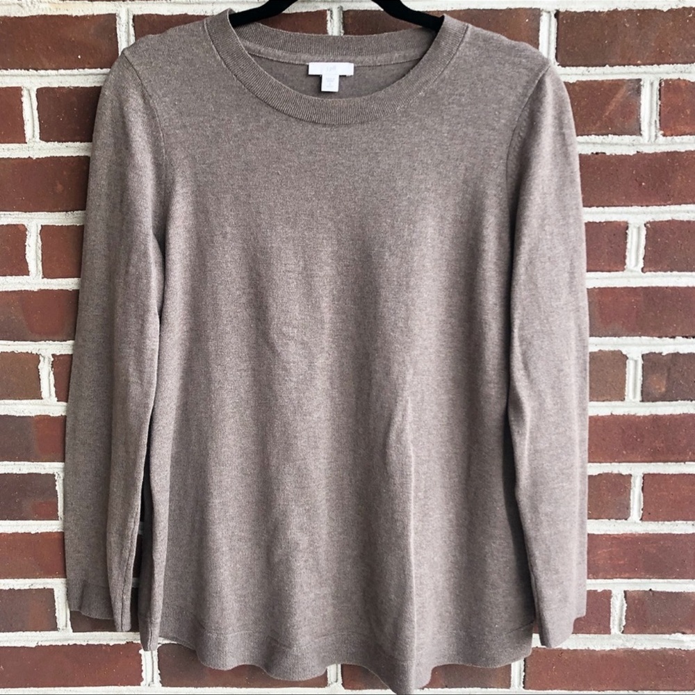 J. Jill Heather Taupe Brown Crew Neck Pullover Sweater Top Light Knit SP
